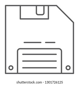 Save game thin line icon, data and disk, diskette sign, vector graphics, a linear pattern on a white background, eps 10.