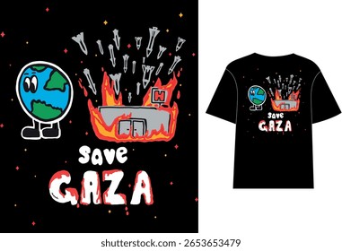 save GAZA back print logo with t-shirt design, 