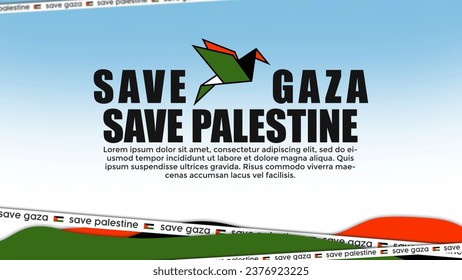 SAVE GAZA PALESTINE, Copy Space Text Area Gaza Palestine. Template for backround. Free Palestine flag origami wallpaper, flyer, banner vector illustration. Poster about gaza Palestine