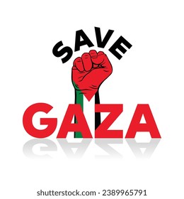 Salvar el diseño de la plantilla de la tipografía vectorial de Gaza con las manos pujantes. Papel de la bandera palestina, volante, pancarta. Concepto de diseño de camisetas de Libertad para Gaza. Guerra de Israel en Gaza.