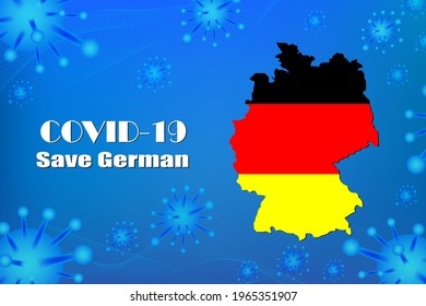 Save German for stop virus sign. Covid-19 virus cells or corona virus and bacteria close up isolated on blue background,
Poster Advertisement Flyers Vector Illustration.