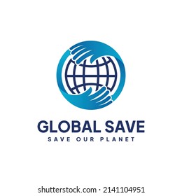 Save Global Logo Save Our Planet. Hands Hugging Earth Logo