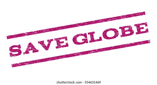 Save Globe watermark stamp. Text tag between parallel lines with grunge design style. Rubber seal stamp with dirty texture. Vector purple color ink imprint on a white background.