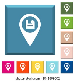 Save GPS map location white icons on edged square buttons in various trendy colors