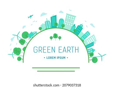 salvar la Tierra Verde. diseño con edificios verdes y árboles. muchos árboles en la ciudad. Ilustración vectorial. Cartel de diseño con lugar vacío para texto.  