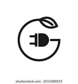 Guardar símbolo de energía verde. Icono de Ilustración vectorial eléctrica y hoja