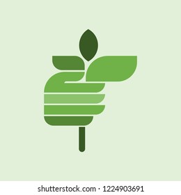 save green plant leaf hands logo vector design illustration