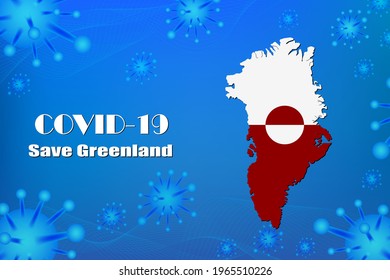 Save Greenland  for stop virus sign. Covid-19 virus cells or corona virus and bacteria close up isolated on blue background,
Poster Advertisement Flyers Vector Illustration.