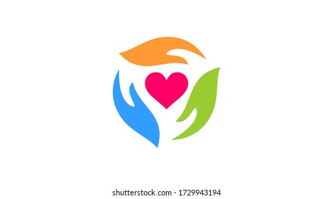 Save heart vector icon. Hands and heart vector icon