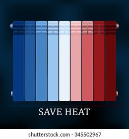 Save heat colored radiator illustration for reduce energy consumption