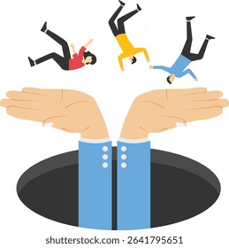 Save him, policy support and help, vigilance and prevention of financial frauds and scams, stock illustration

