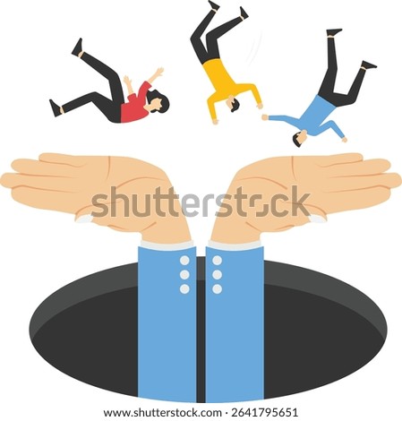 Save him, policy support and help, vigilance and prevention of financial frauds and scams, stock illustration

