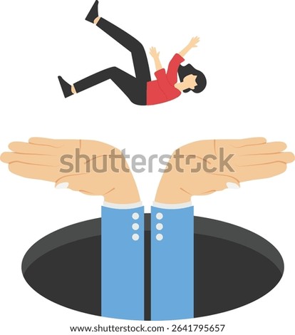 Save him, policy support and help, vigilance and prevention of financial frauds and scams, stock illustration


