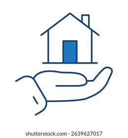 Save Home Blue Line Editable Stroke Icon. Real Estate, Building, House, Home, Property Vector Illustration
