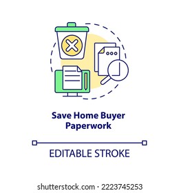 Save home buyer paperwork concept icon. Real estate documents. Homebuying tip abstract idea thin line illustration. Isolated outline drawing. Editable stroke. Arial, Myriad Pro-Bold fonts used