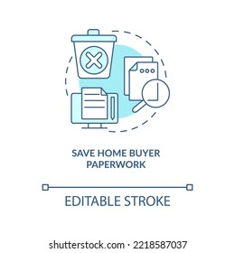 Save Home Buyer Paperwork Turquoise Concept Icon. Closing Documents Tip Abstract Idea Thin Line Illustration. Isolated Outline Drawing. Editable Stroke. Arial, Myriad Pro-Bold Fonts Used