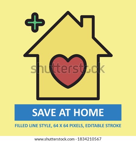 Save at Home Illustration Vector Icon Filled Outline Style. Editable Stroke. Base 64 x 64 Pixels. Expanded. Perfect Use for Awareness in Banner, Flyer, Presentation, etc.