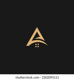 Save home logo - house with A initial logo and triangle symbol. security and real estate vector icon.
