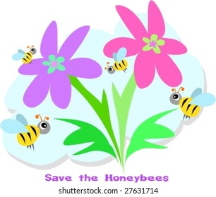 Save the Honeybees and Flowers Vector