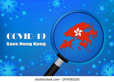 Save Hong Kong for stop virus sign. Covid-19 virus cells or corona virus and bacteria close up isolated on blue background,
Poster Advertisement Flyers Vector Illustration.