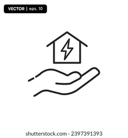 save house electricity icon, house electricity icon with hands, save electricity, vector eps 10