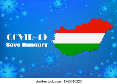 Save Hungary for stop virus sign. Covid-19 virus cells or corona virus and bacteria close up isolated on blue background,
Poster Advertisement Flyers Vector Illustration.