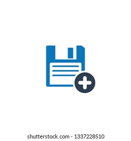 Save icon with add sign. Save icon and new, plus, positive symbol. Vector illustration