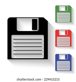 save icon - black and colored (green, red, blue) illustration with shadow