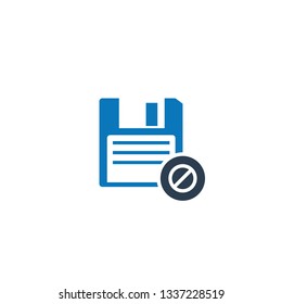 Save icon with not allowed sign. Save icon and block, forbidden, prohibit symbol. Vector illustration