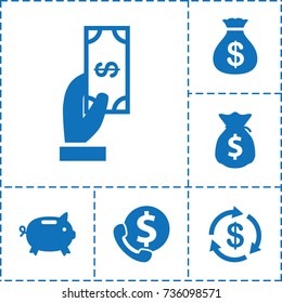 Save icon. set of 6 save filled icons such as money, money sack, payment