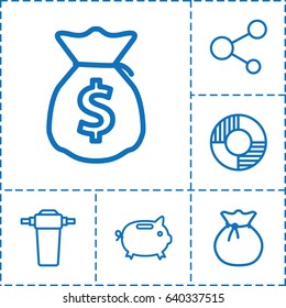 Save icon. set of 6 save outline icons such as share, tap, lifebuoy, money sack, sack