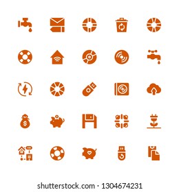 save icon set. Collection of 25 filled save icons included Paste clipboard, Pendrive, Piggy bank, Lifesaver, Smart home, Renewable energy, Diskette, Money bag, Cloud upload, Cd