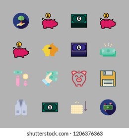 save icon set. vector set about piggy bank, reforestation, money and vest icons set.