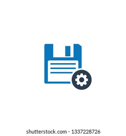Save icon with settings sign. Save icon and customize, setup, manage, process symbol. Vector illustration