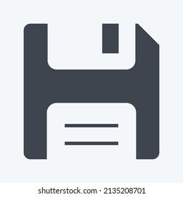 Guardar icono en un estilo de glifo de moda aislado en un fondo azul suave