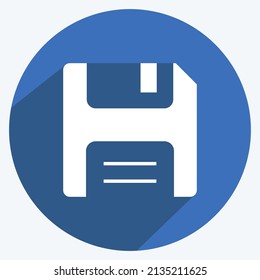 Save Icon in trendy long shadow style isolated on soft blue background