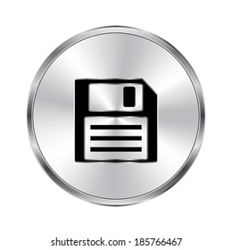 Save icon - vector brushed metal button