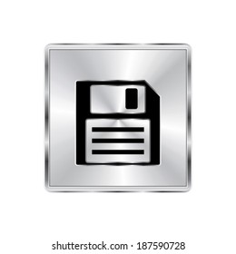 Save icon - vector brushed metal button