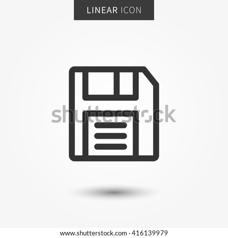 Save icon vector illustration. Isolated floppy disk symbol. Record line concept. Save diskette graphic design. Save data outline symbol for app. Floppy disc pictogram on grey background.