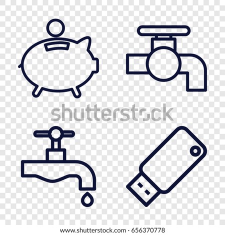 Save icons set. set of 4 save outline icons such as tap, usb drive