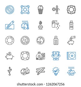 save icons set. Collection of save with global warming, renewable energy, stick, usb, cd, dollar, money bag, lifesaver, piggy bank, ozone layer. Editable and scalable save icons.