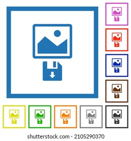 Save image to floppy disk flat color icons in square frames on white background