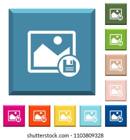 Save image white icons on edged square buttons in various trendy colors