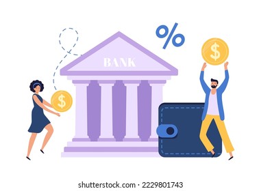 Save investment concept, deposit and get cash from bank. Deposit for business investment financial vector illustration