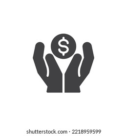 Save Investment vector icon. filled flat sign for mobile concept and web design. Hands and dollar money glyph icon. Symbol, logo illustration. Vector graphics