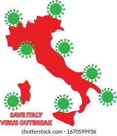 Salvemos el concepto de brote de virus en Italia con Covid-19 o Coronavirus e Italia mapa. Puede utilizarse para el concepto de microbiología o atención médica.