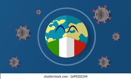 Salvar a Italia y al mundo usando mascarilla médica para prevenir el coronavirus, Isolated concepto ilustrativo vector