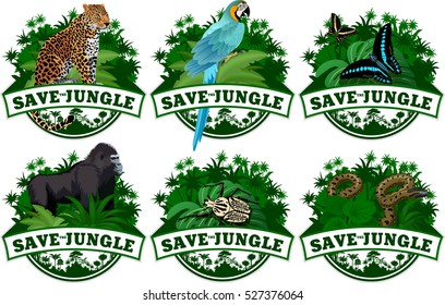 Save Jungle Emblems With Animals Set