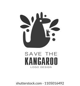 Guarde el diseño del logotipo canguro, protección de los vectores de signo blanco y negro silvestres Ilustraciones en un fondo blanco
