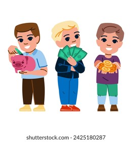 save kid money boy  vector.  rich young, black salary, business piggybank save kid money boy character. people flat cartoon illustration